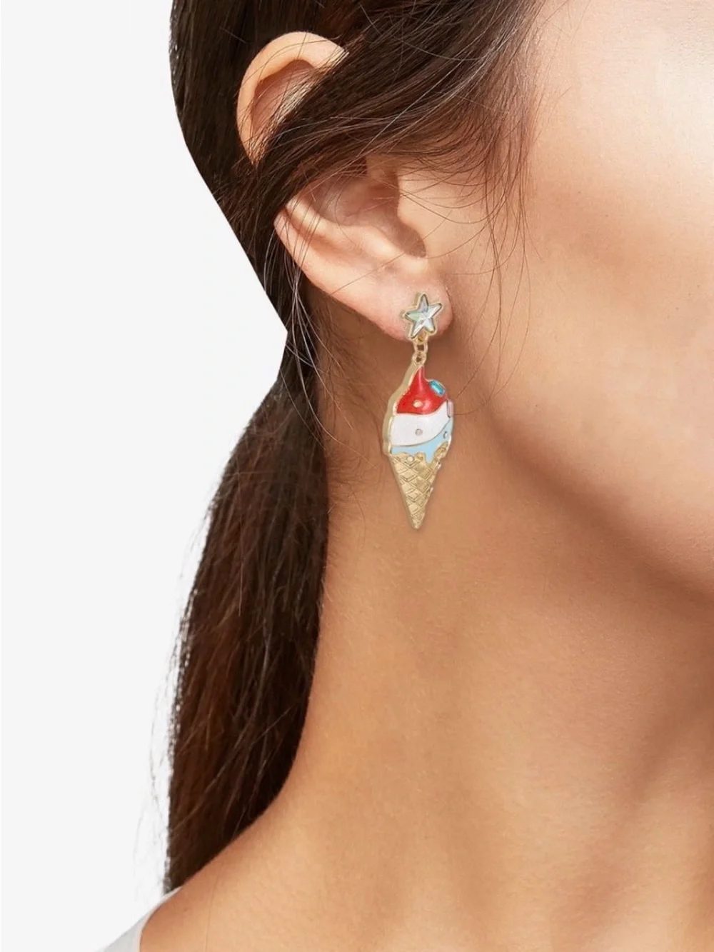 Patriotic Ice Cream Cone Earrings - Red, White & Blue NWT